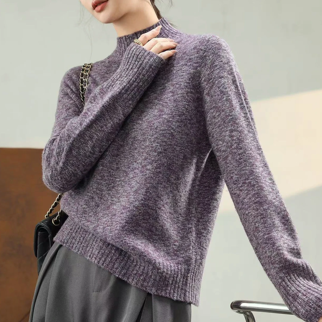 川禾织衣 秋冬加厚云朵绒半高领100纯羊毛衫针织长袖毛衣打底内搭