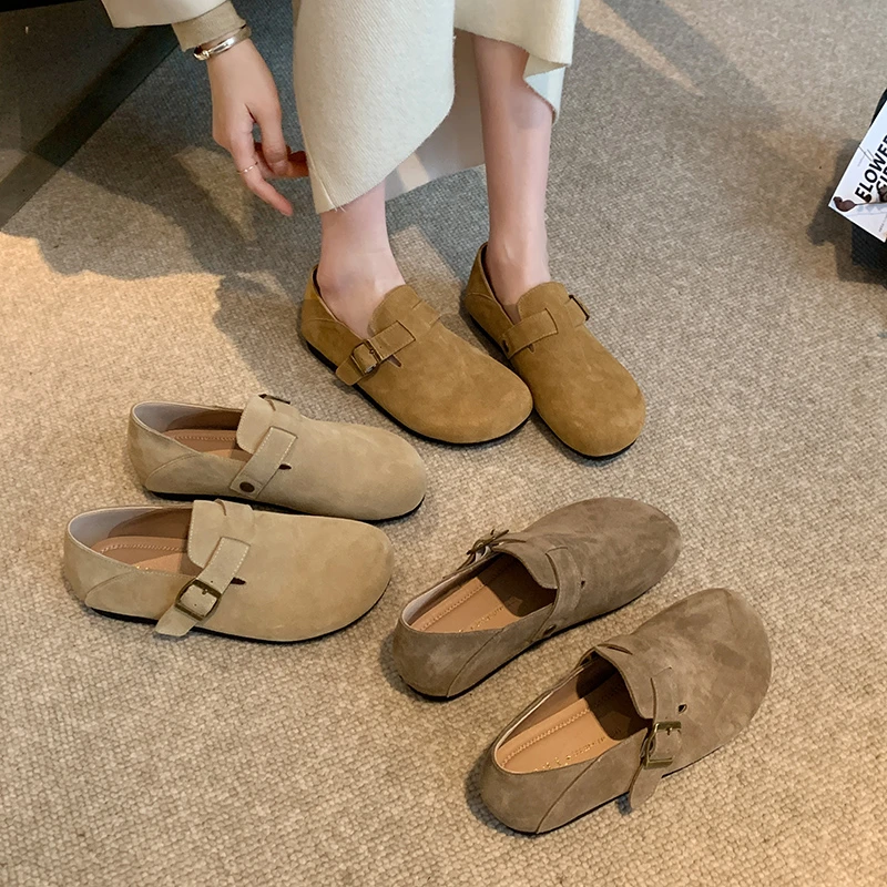 紫幻玲珑加宽加大大码女鞋2024新款春季春夏外穿平底复古博肯鞋女