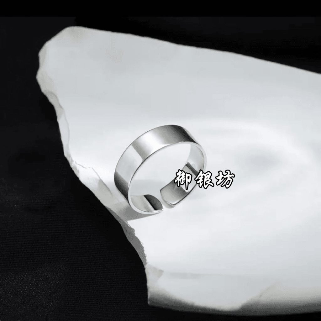 925银银制品 潮流高级感冷淡风宽卡戒男女情侣对戒520送男女朋友