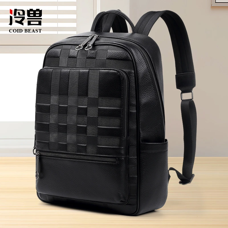 冷兽新款头层牛皮双肩包压花电脑包旅行包真皮背包大容量包包