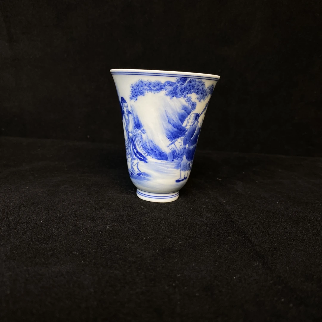 景德镇柴窑手工手绘高端茶具青花人物闻香杯100cc