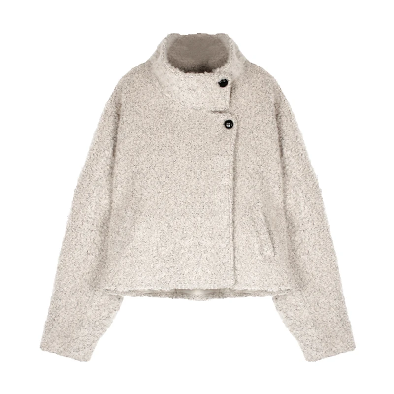 2024秋冬宽松设计感立领休闲毛呢外套女S9596