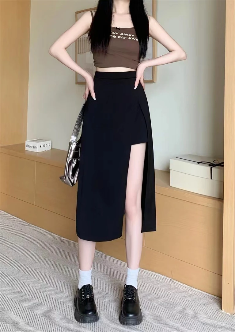 9295【清仓】on退on换不规则裙裤女防走光安全百搭中长款开叉半身裙