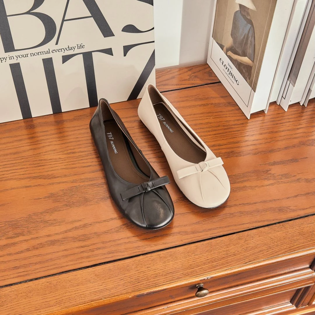 2024夏季新款圆头低跟浅口百搭蝴蝶结玛丽珍真皮单鞋女S510