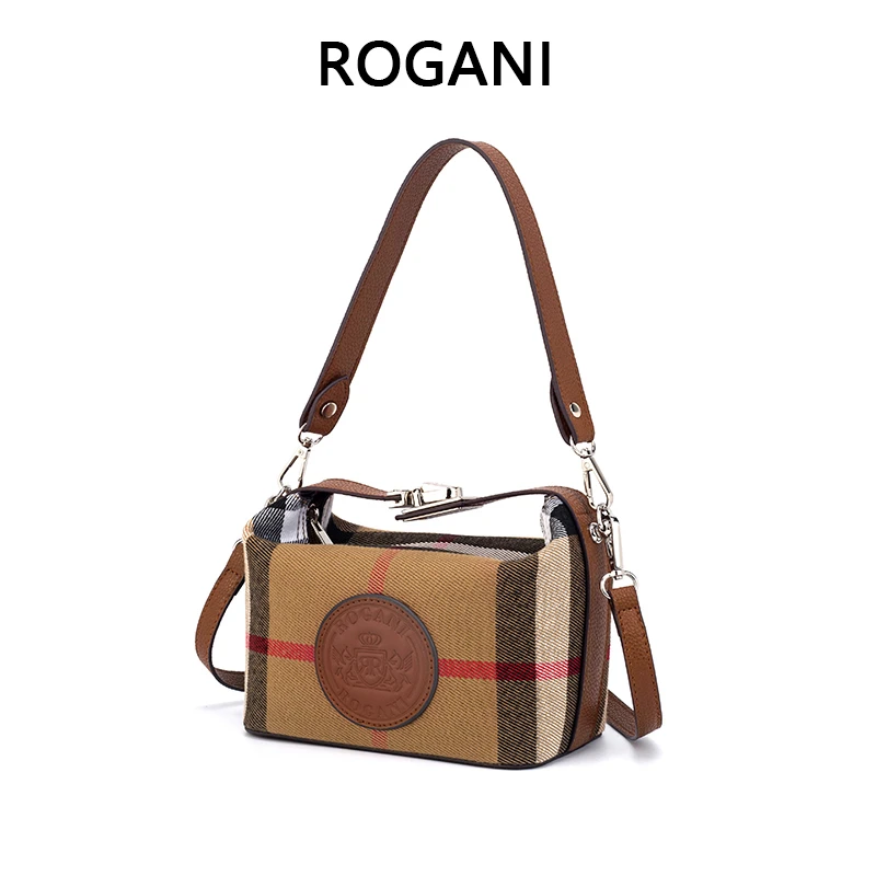 ROGANI经典格子饭盒包女款复古轻奢单肩斜挎单肩包