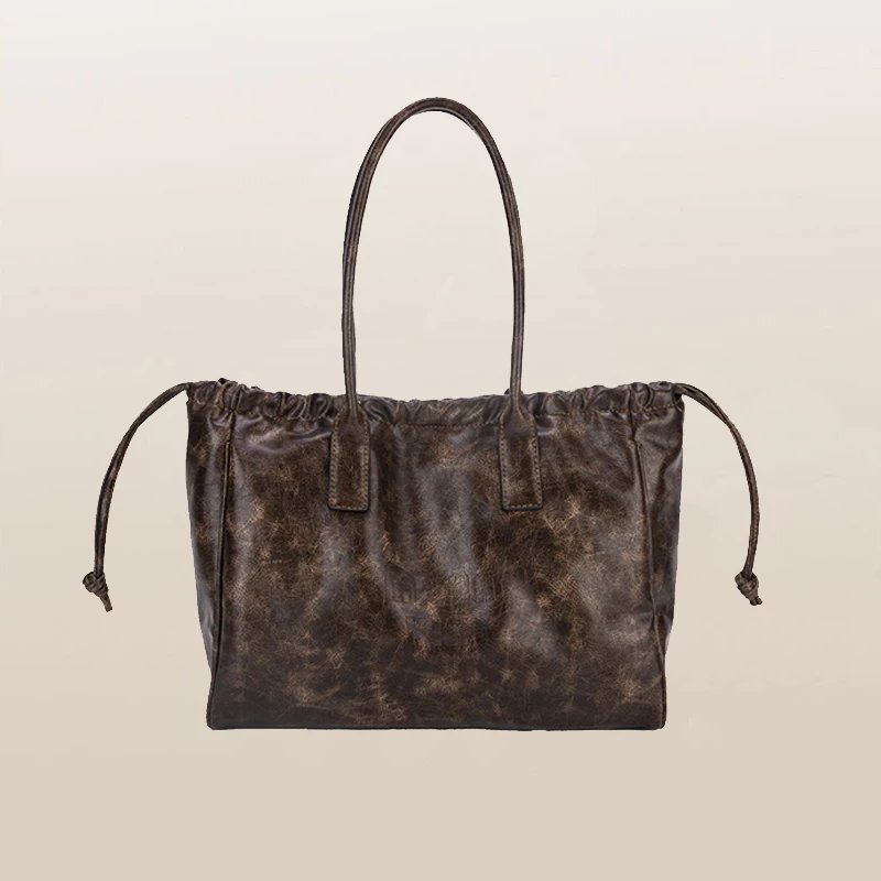 MATIN KIM时尚休闲百搭托特包潮流女士大容量包包小众抽绳单肩包