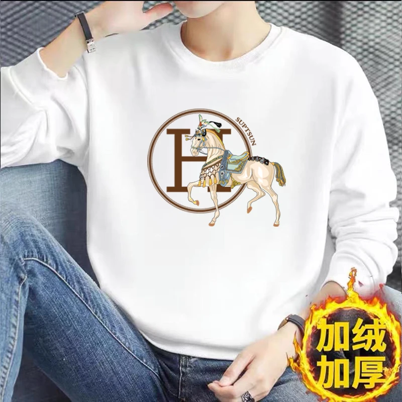 男士卫衣 新款春秋款加绒款季宽松潮流套头无帽长袖t恤男简约百搭