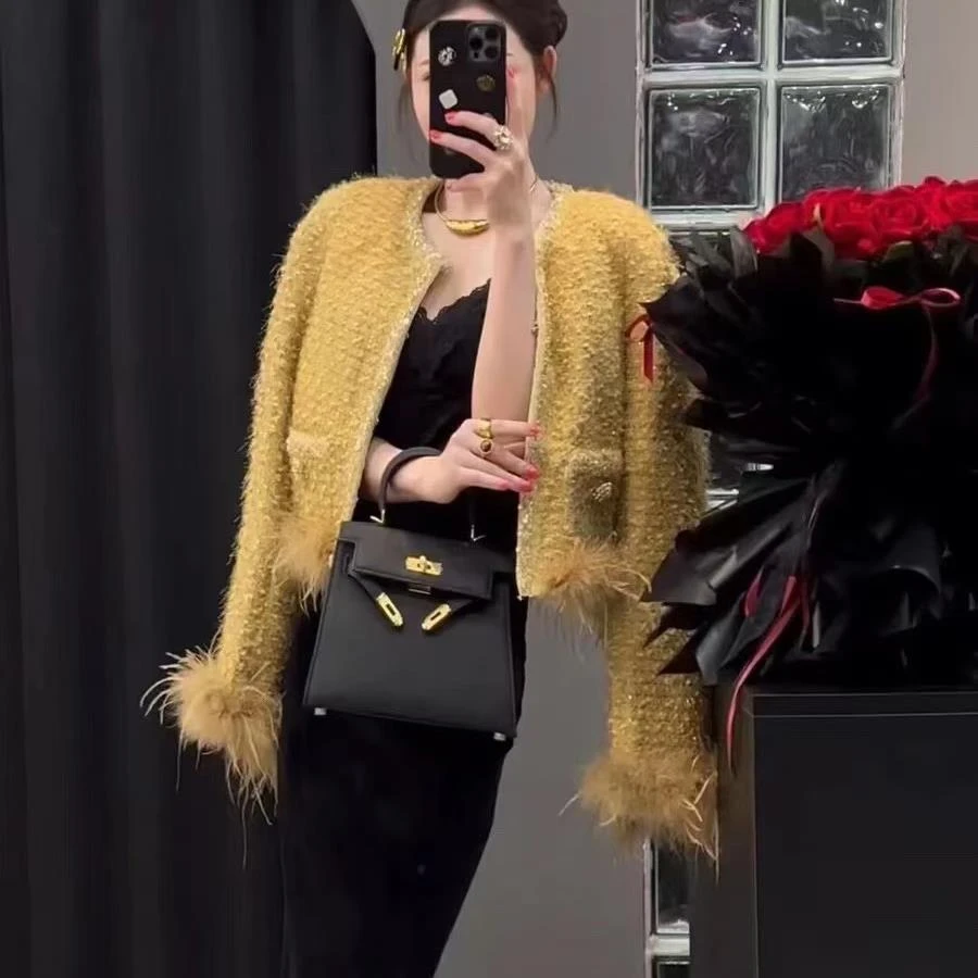 【鎏金岁月】【加绒加厚】新款轻奢重工小香风外套洋气小香外套-88339