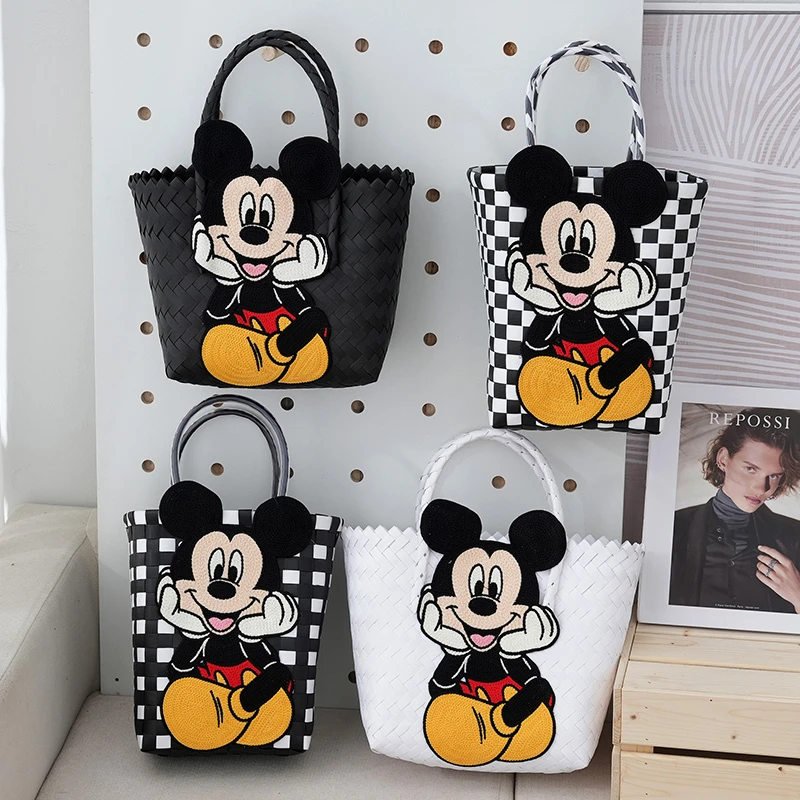 米奇编织包网红时尚百搭动漫小包包ins韩版单肩卡通包潮流个性