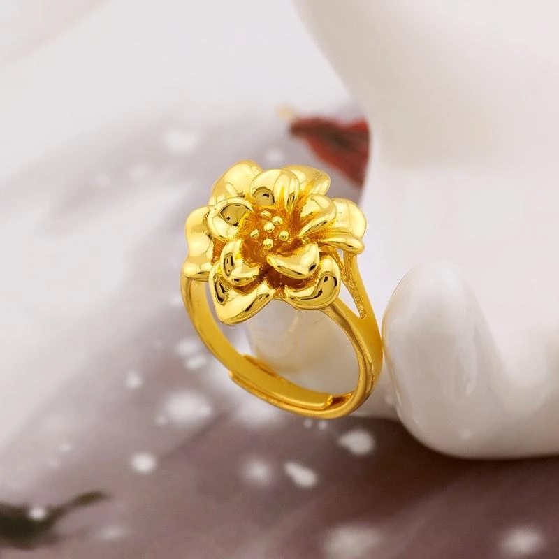 铜合金戒指 时尚气质金色玫瑰花开口戒指女款百搭精美时尚首饰品