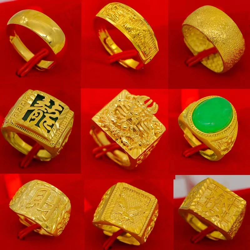 合金戒指 金色戒指男士正品镀金色镶宝石镀金活口指环首饰送爸爸