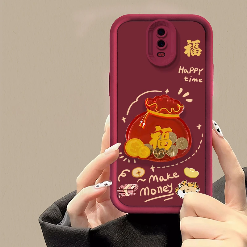 适用oppor17手机壳PBEM00个性创意防摔彩绘全包女款happy钱币福袋