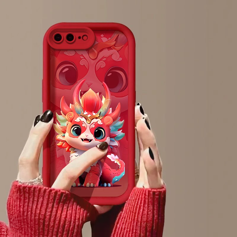 适用iPhone苹果8plus手机壳A1864防摔高级彩绘创意个性呆萌龙宝宝
