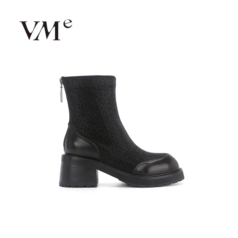 VME/舞魅秋冬高级感好物时尚气质粗跟英伦风高跟短靴【VS24D6952】
