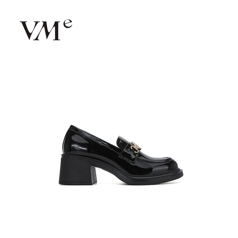 VME/舞魅新款增高洋气漆皮皮质时尚乐福女鞋百搭粗跟【VS24C3531】