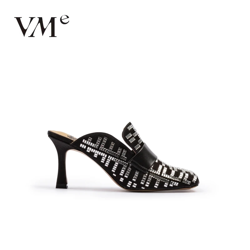 VME/舞魅高跟穆勒鞋拖鞋时尚方头百搭E形钻女单鞋女【VS22A3337】