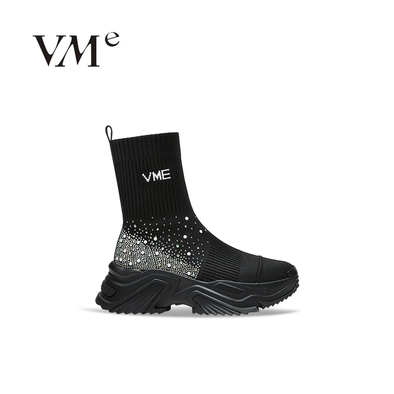 VME/舞魅时尚袜靴高帮弹力百搭厚底休闲百搭运动女鞋【VS22D5002】