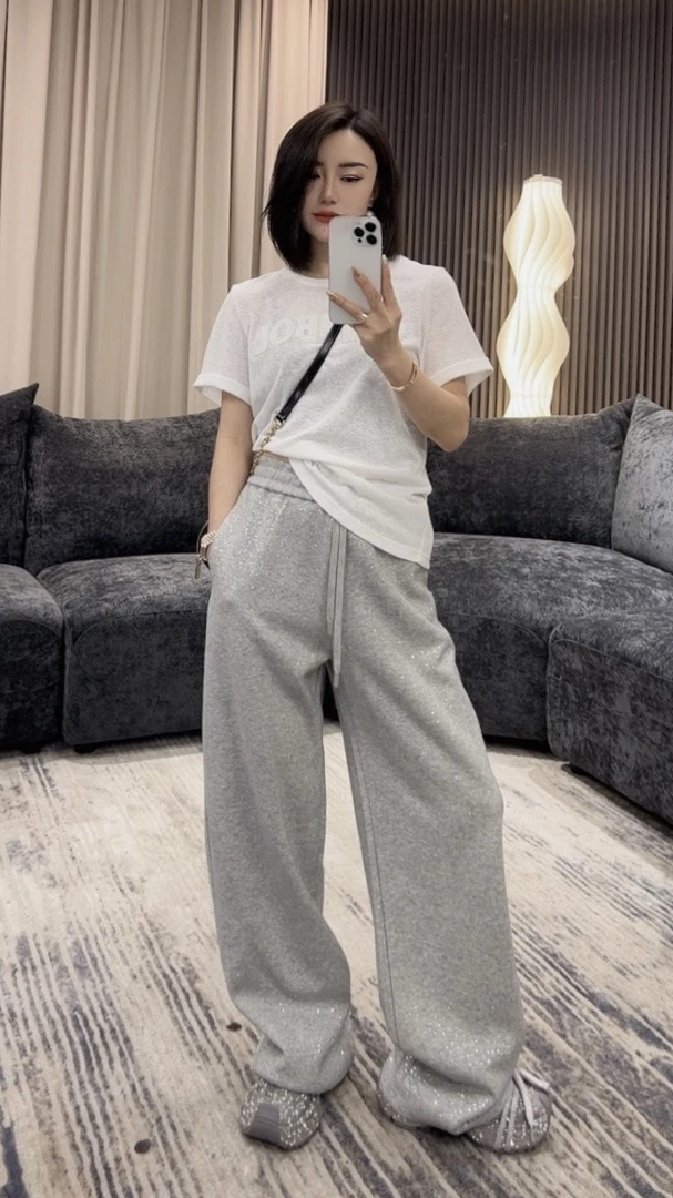 【DZBM】亮钻网红针织休闲黑色宽松加绒抽绳时尚阔腿星空卫裤-K1252