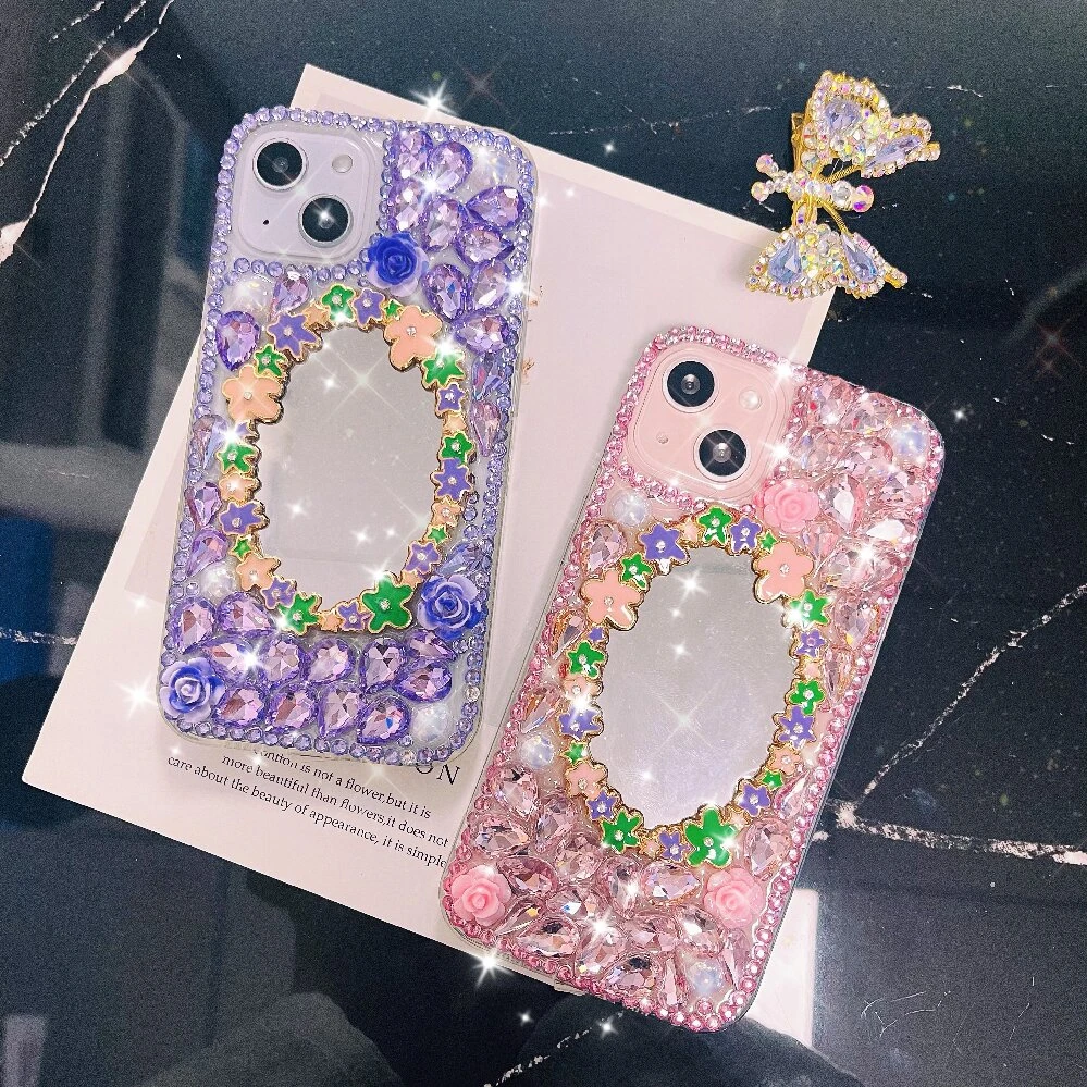 【苹果/华为/OPPO/VIVO/小米】轻奢高定名媛碎花镜子镶满钻手机壳