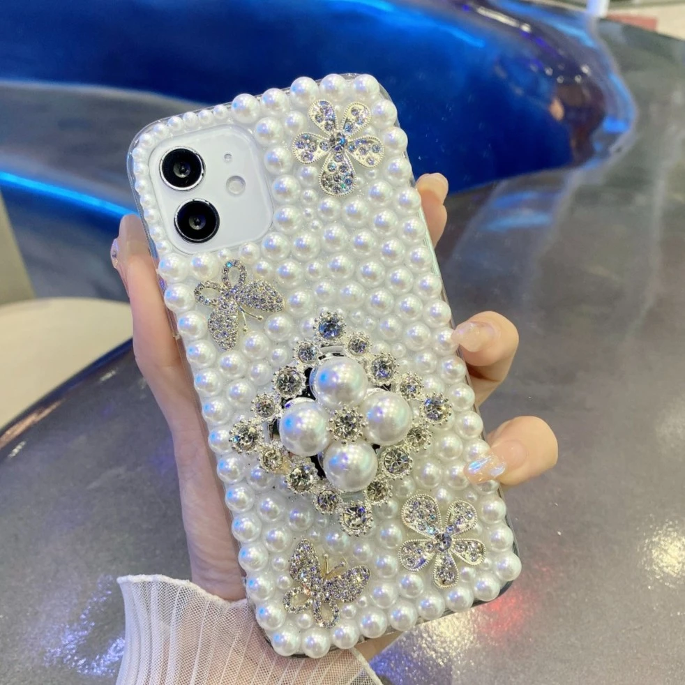 【苹果/华为/OPPO/VIVO/小米】高定奢华风珍珠支架镶钻手机壳防摔