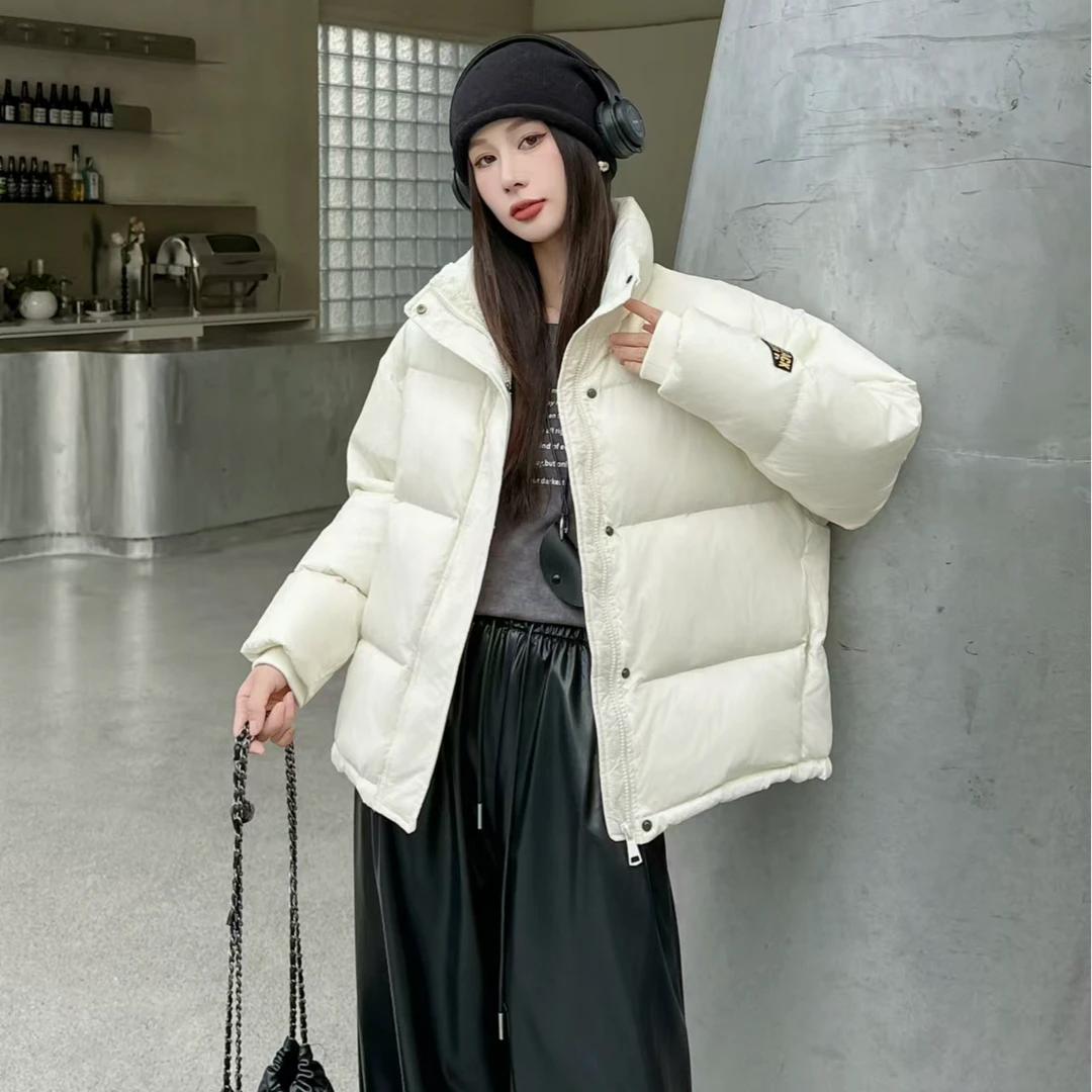 2024冬季新款白鸭绒羽绒服面包短款女立领保暖加厚休闲外套-8811