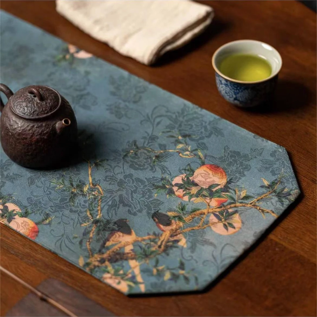 【墨兰桃子香云纱茶席】轻奢茶桌布垫子高端香云纱桌旗禅意茶具配件