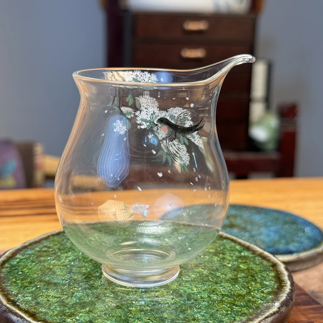 四海【流苏花玻璃公道杯】纯手绘高硼硅透明分茶器个人小茶海