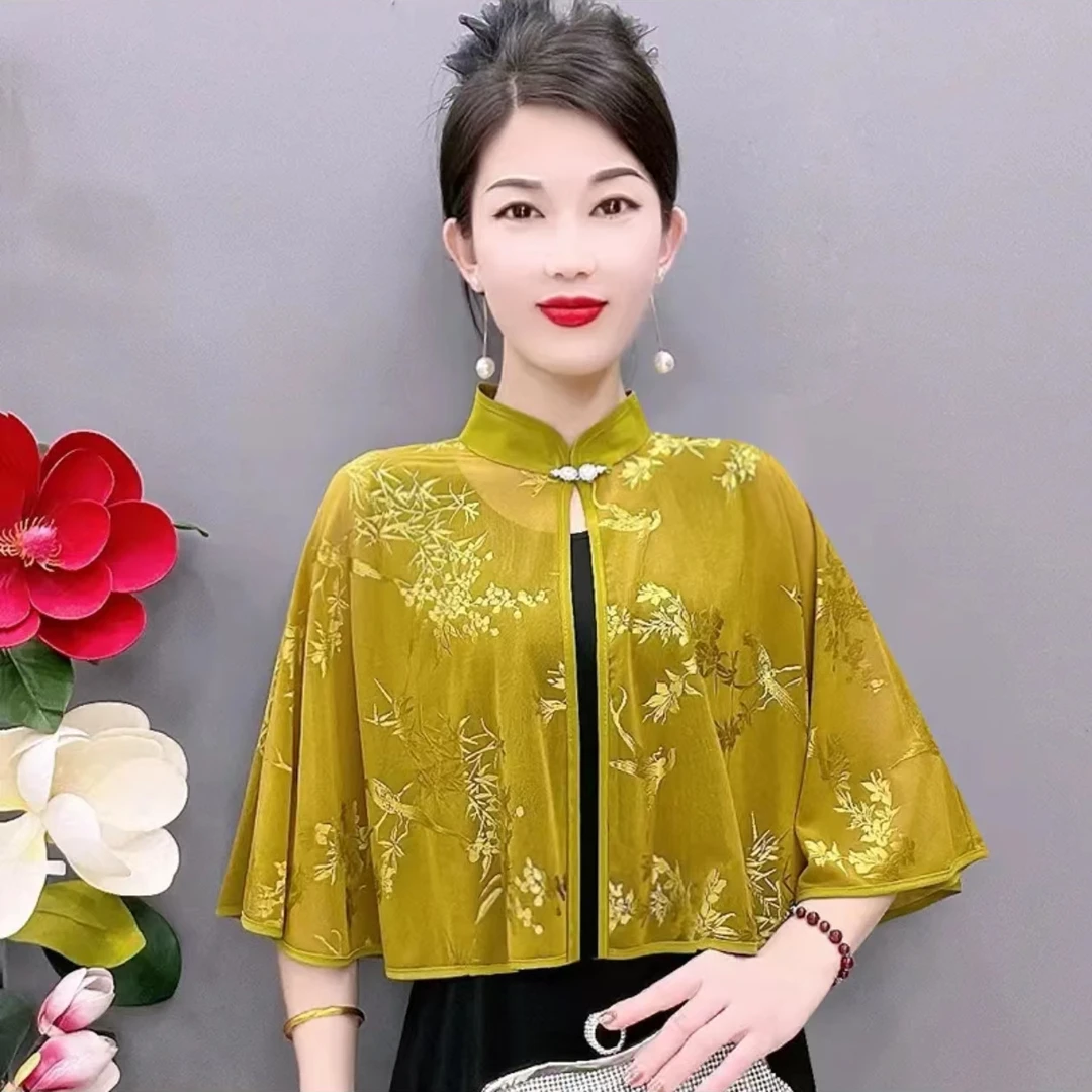 爆款中国风夏季女士上衣披肩气质洋气印花薄款时尚百搭大码21201#