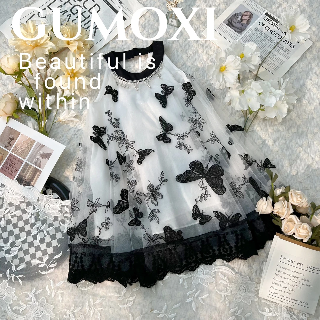 【清风醉】设计师夏款女童轻奢风公主时尚无袖黑色蕾丝连衣裙夏季