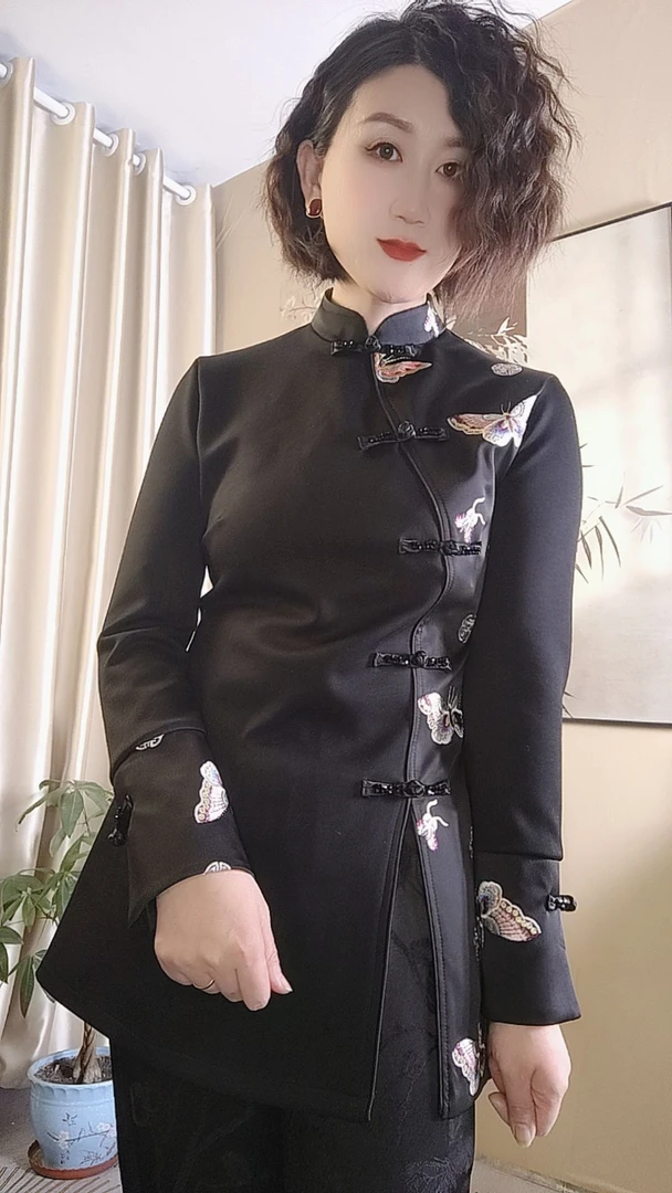 彩蝶飞新中式国风上衣打底衫显瘦气质