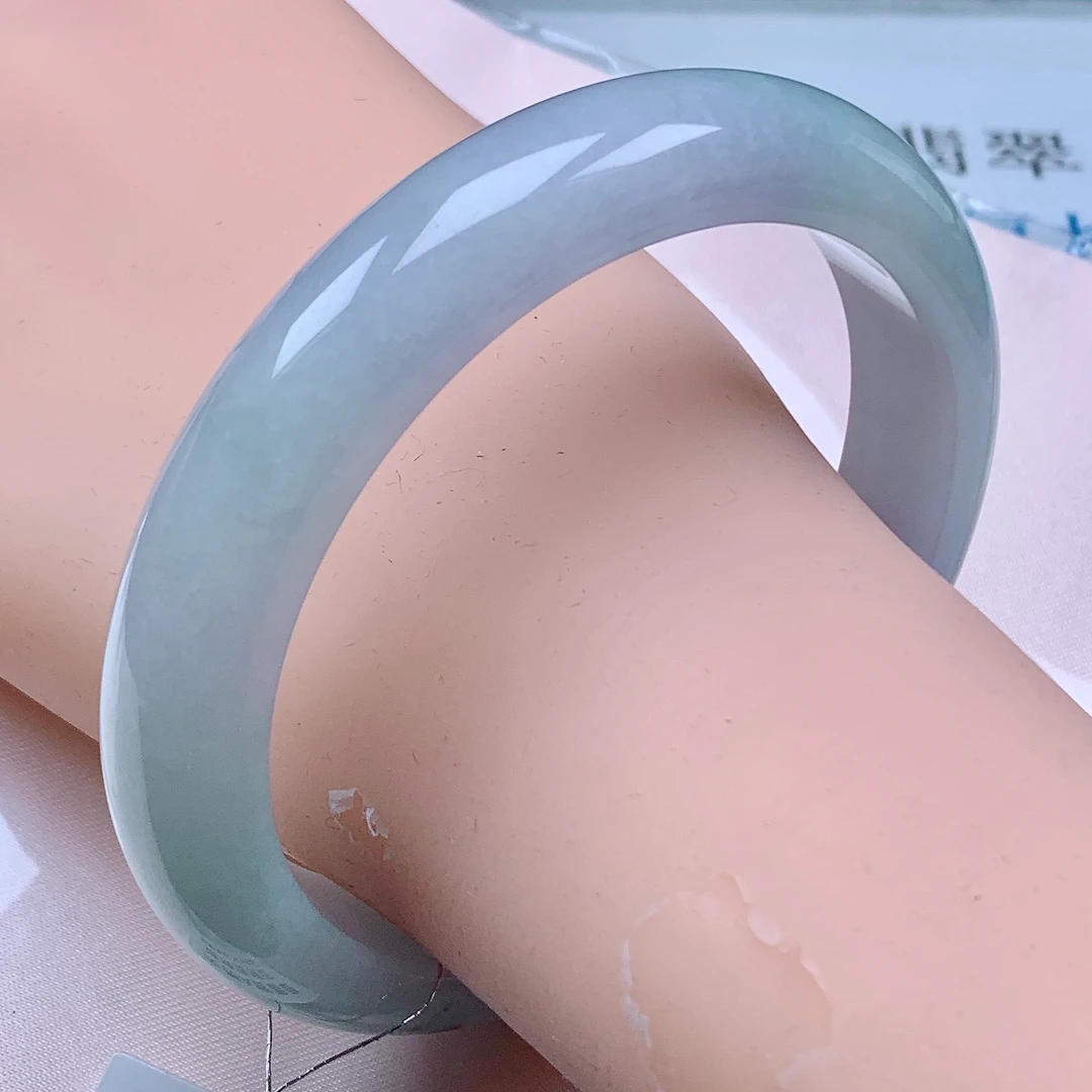 63圈天然A货春韵翡翠镯手镯正圈大圈口妈妈玉手镯女款正品配证书