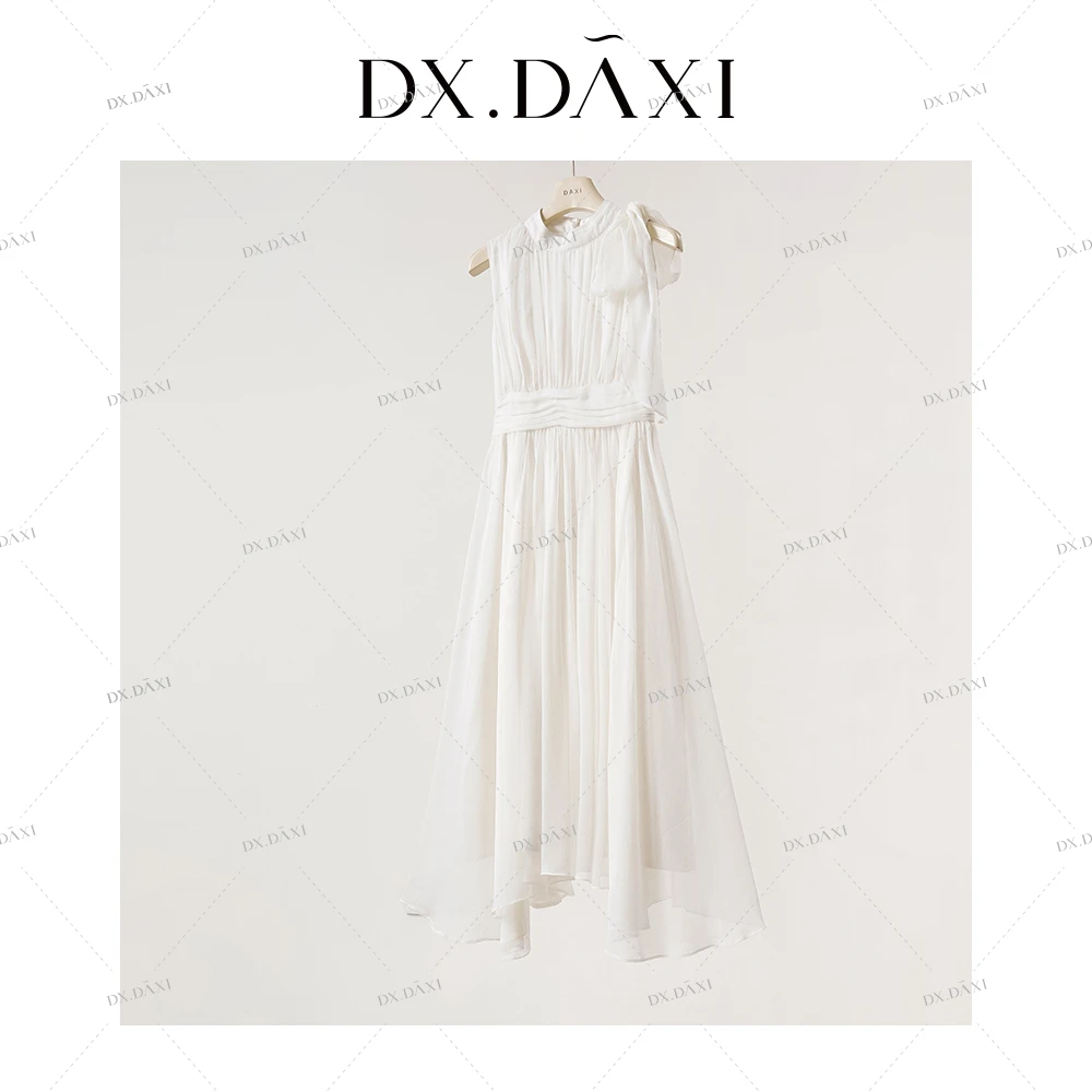 DX.DAXI【海棠听风】气质法式优雅纱裙连衣裙仙女夏季纯色白中长裙