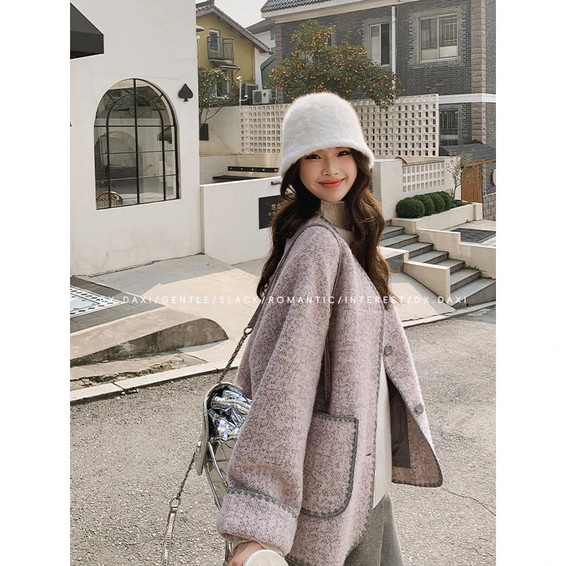 代大喜【芝士莓莓】气质温柔百搭小香风外套女秋冬新款短款毛呢大衣