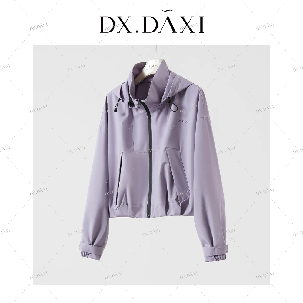 代大喜【绝绝紫】连帽冲锋衣短外套秋季新款运动休闲长袖紫色外套