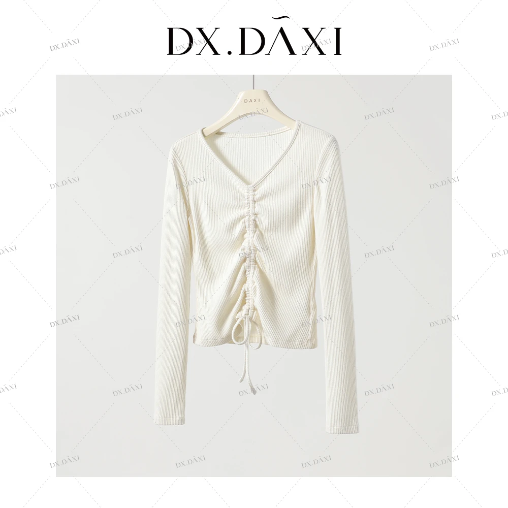 代大喜【花季少女】温柔气质修身抽褶打底衫秋季新款长袖纯色上衣