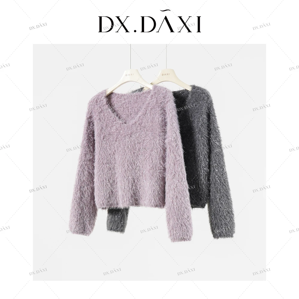 代大喜【南法星河】精致百搭宽松亮丝纯色毛毛针织衫冬季新款毛衣