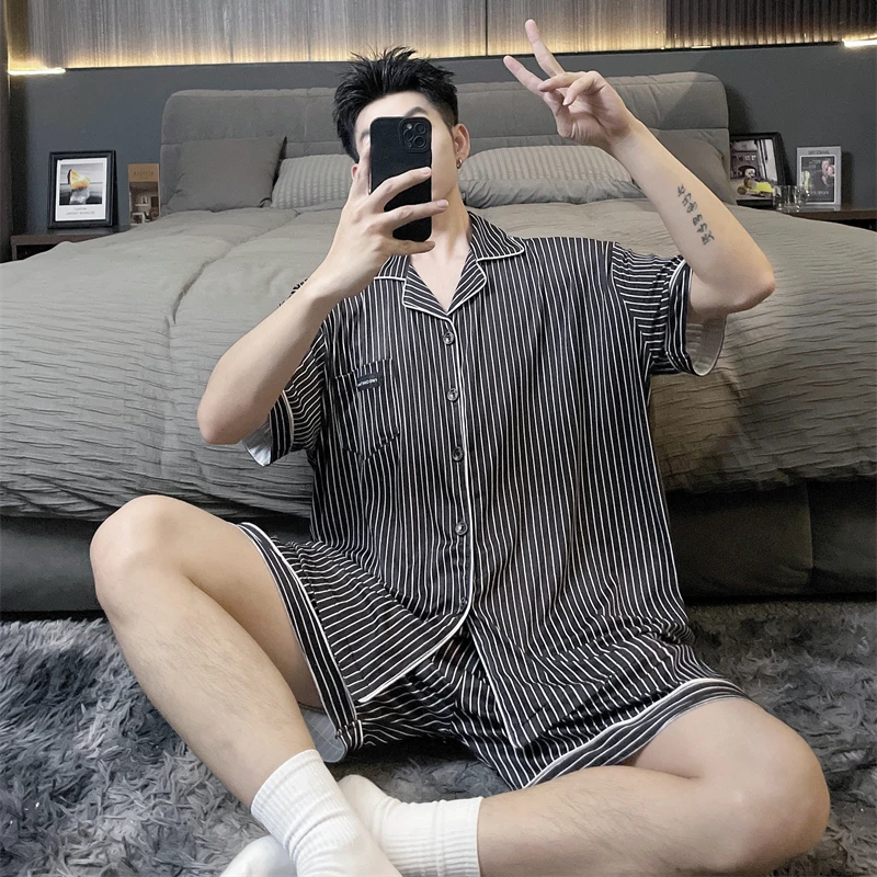 300斤胖子大裤衩冰丝睡衣夏季短袖短裤薄款特大码男女潮流家居服