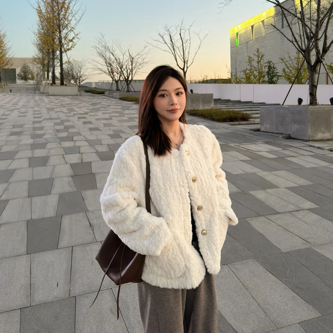 PrincessFrey秋冬厚外套显瘦保暖百搭羊圈圈毛猫外套上衣女外套