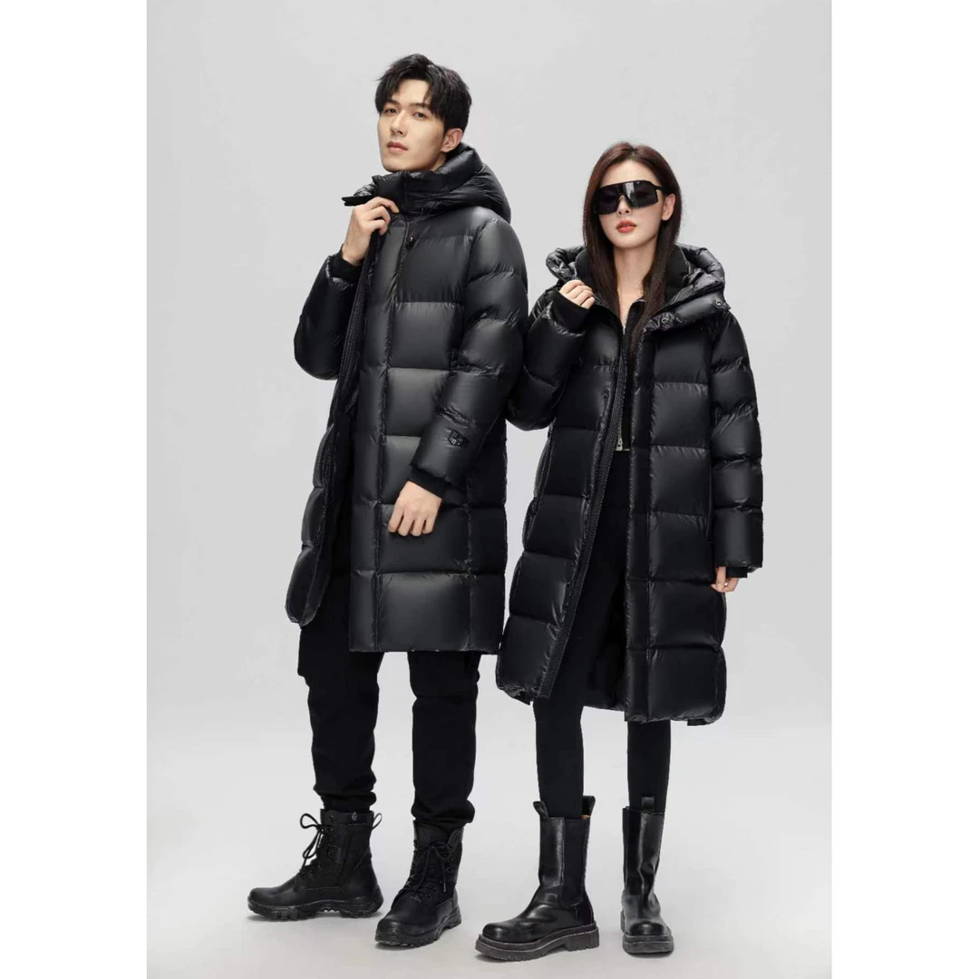 中长款黑金鹅绒羽绒服男女同款冬季加厚保暖冬装情侣外套DB3005