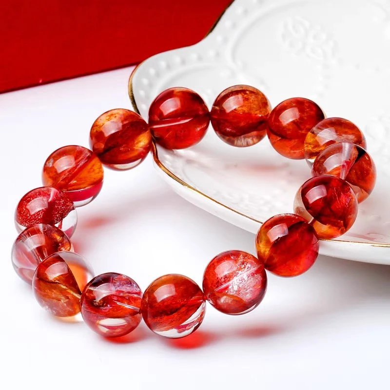 天然红胶花水晶手串女牛血红本命年手链送妈妈礼物单圈多样性发一