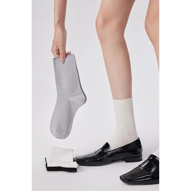 直播专属 YANGMA袜子女2024新款夏季中筒袜薄款纯色简约百搭无骨