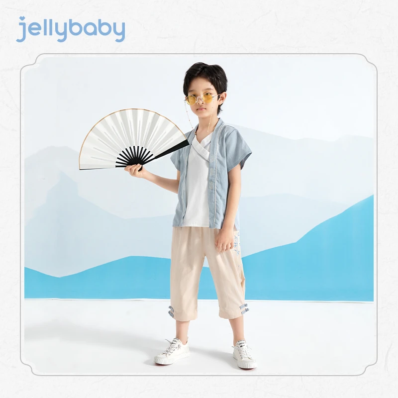 杰里贝比男童唐装夏季儿童国风套装两件套夏装衣服汉服 JEB22895G