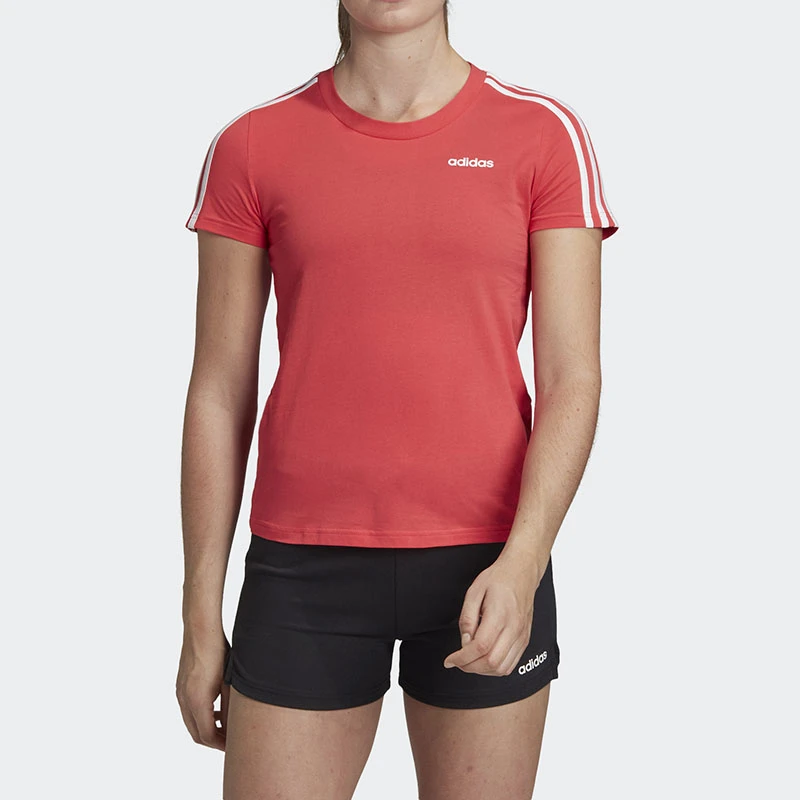 Adidas/阿迪达斯纯色三条纹棉质女款套头休闲运动短袖T恤 FM6431