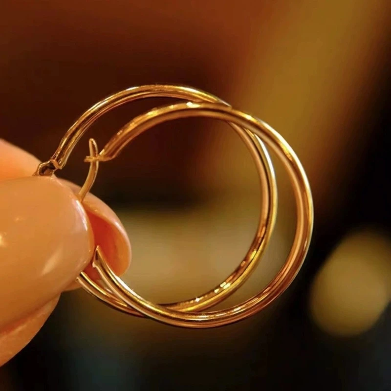 18k金*光圈耳环 卡16mm Au750#6146