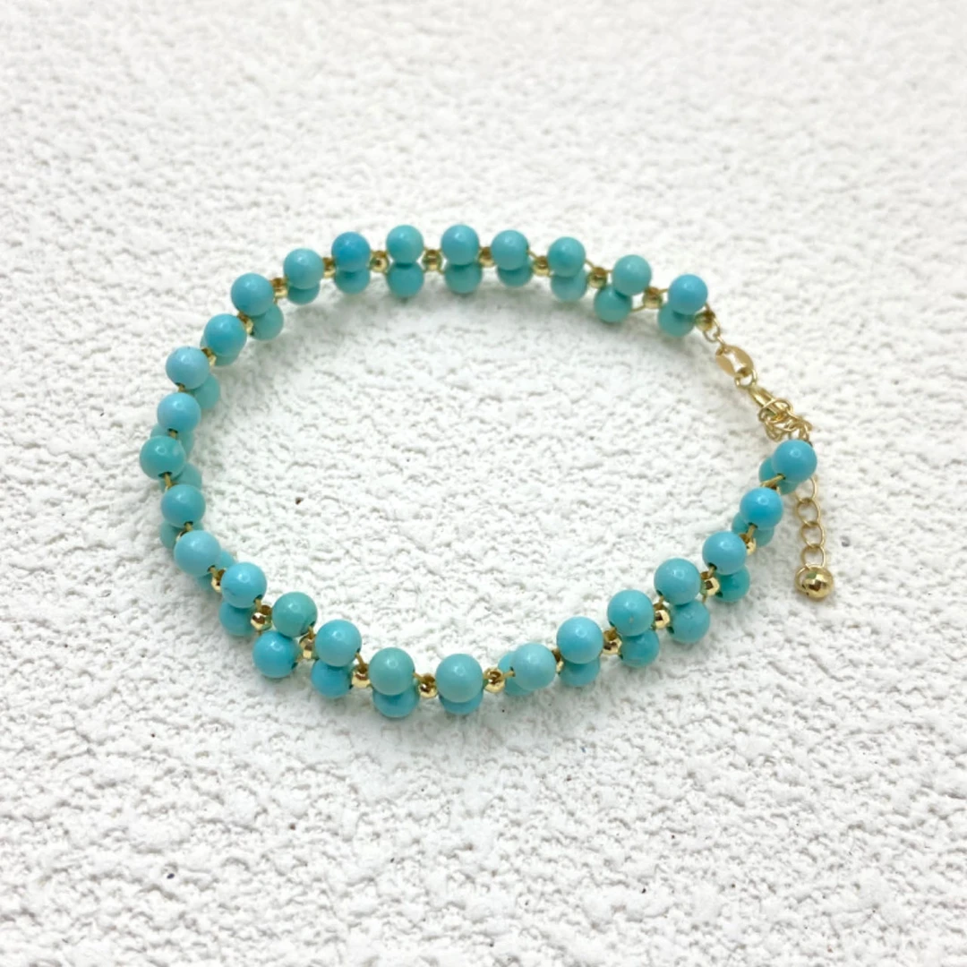 绿松｜绿松18k金镶嵌*高蓝天然原矿绿松手链* Au750*8178气质时尚