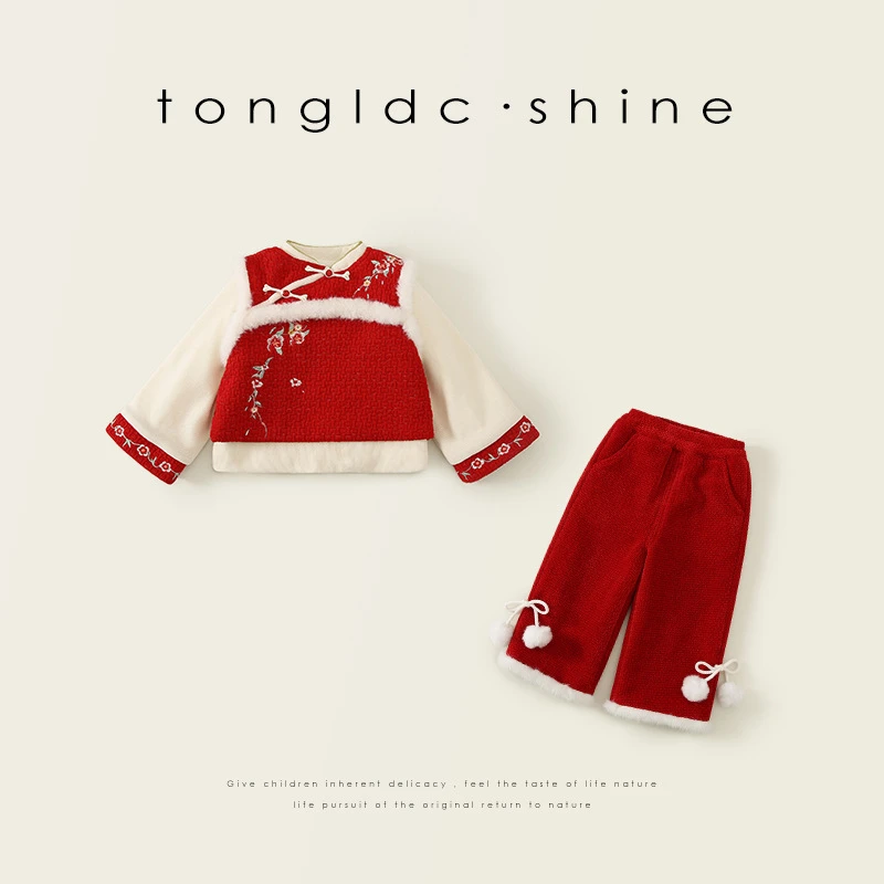 女童拜年服冬装女宝宝周岁礼服小童国风汉服冬季过年衣服唐装