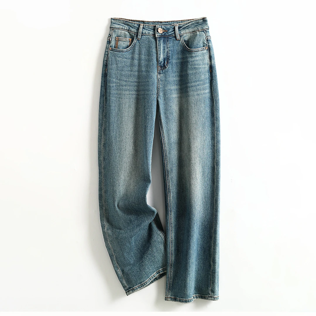 51059 品质柜货！精裁！秋冬高腰复古宽松显瘦垂感休闲牛仔阔腿裤