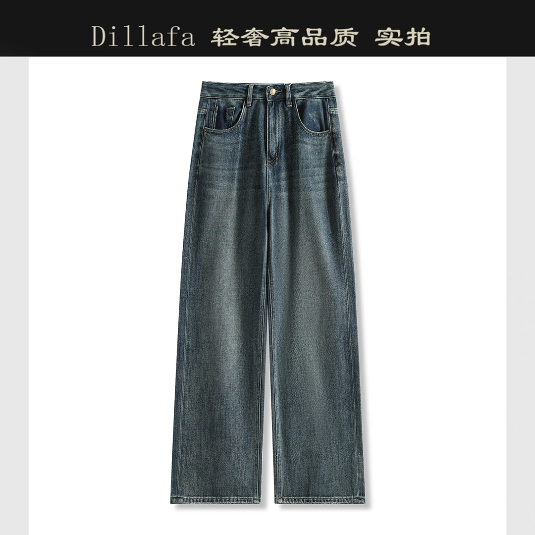 98006 品质柜货！精裁！秋季复古时尚宽松百搭休闲高腰星砖牛仔裤