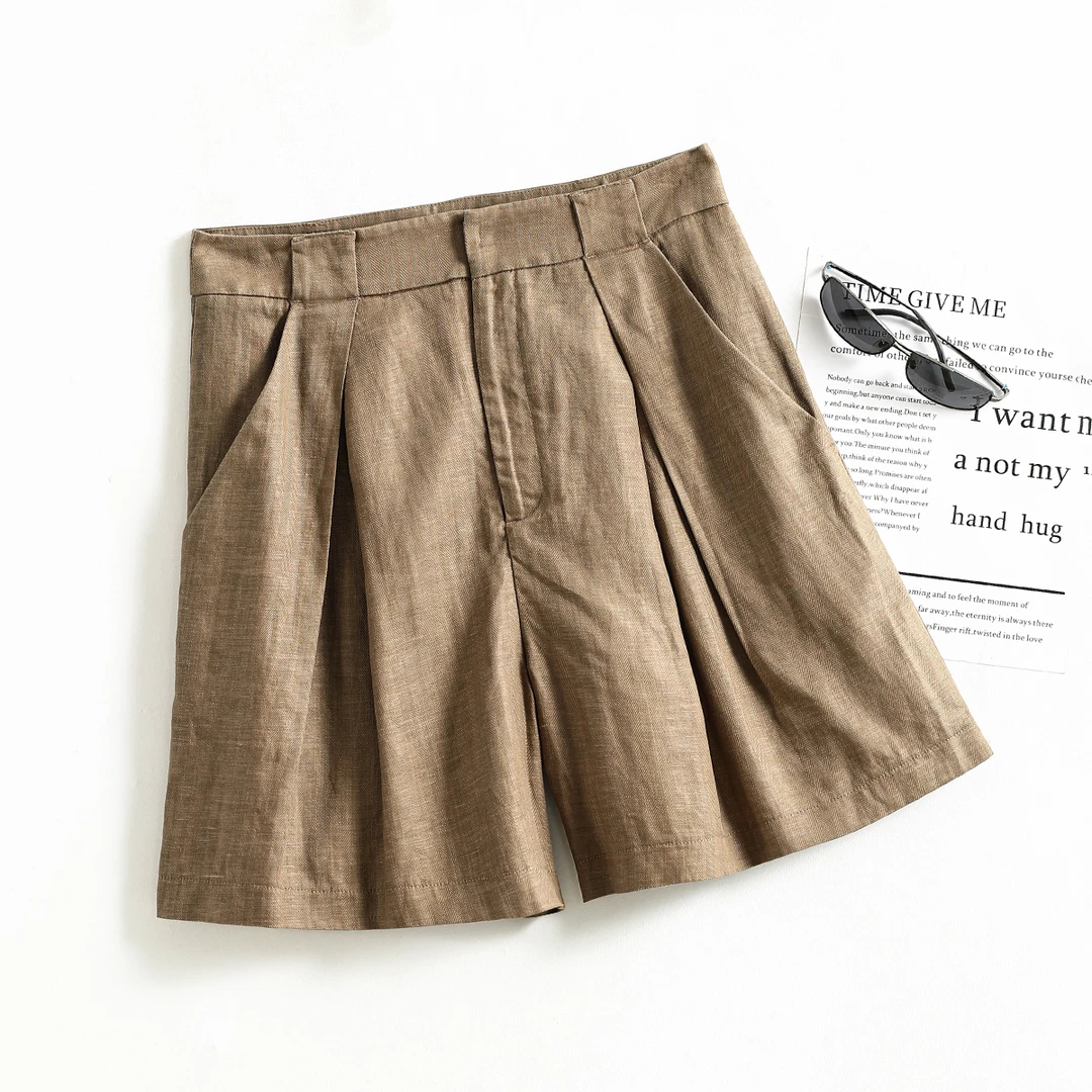 48267  品质柜货！精裁！亚麻显瘦时尚阔腿裤女休闲五分宽松女短裤