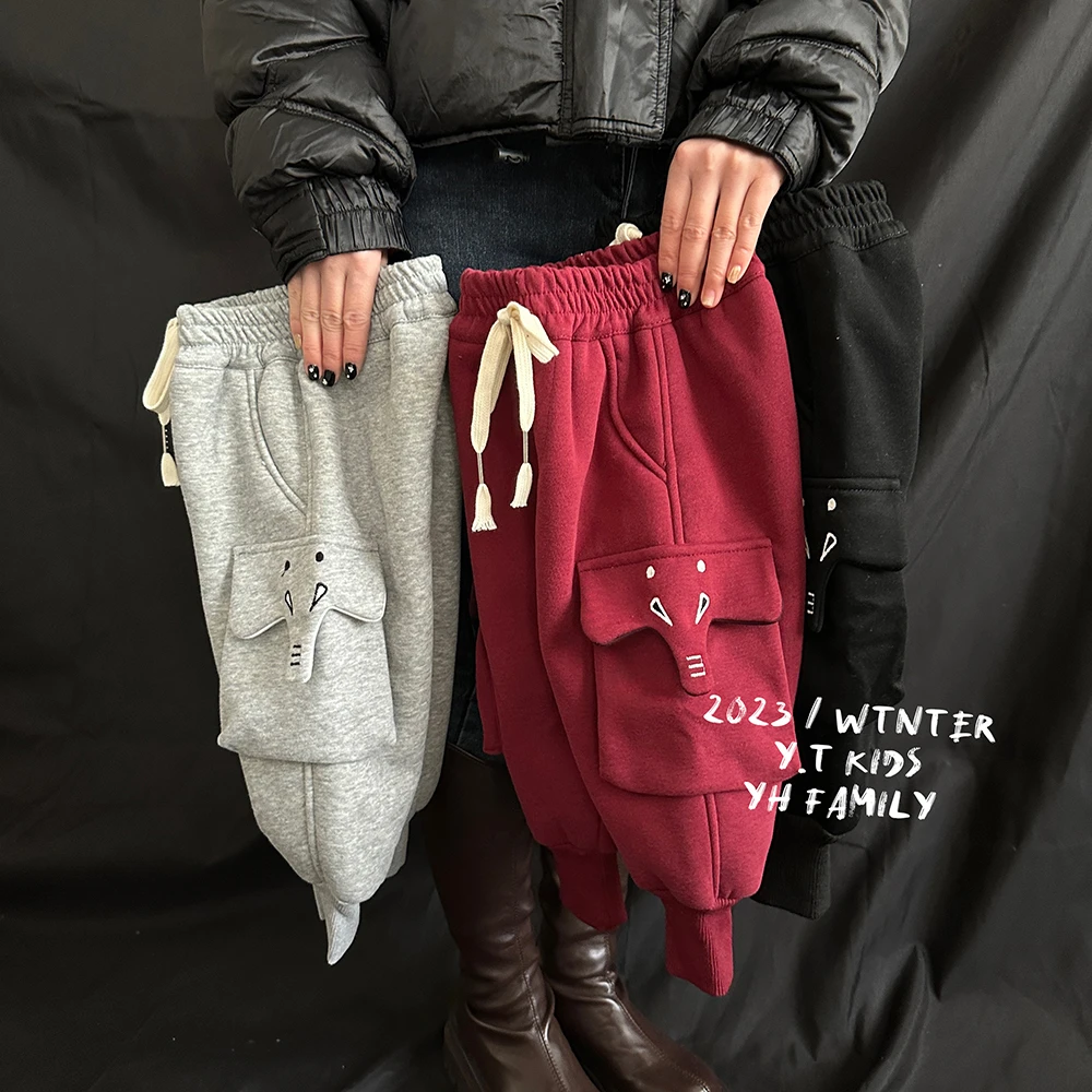 秋冬新潮童韩版儿童休闲裤宝宝卡通加绒裤子 CZXP-01大象口袋裤